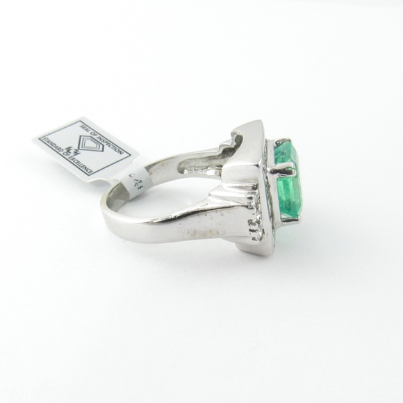 Vintage 17K and 14K White Gold Natural Square Emerald Diamond Ring #4856 - Picture 6 of 9